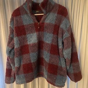 Eddie Bauer Women’s Pullover Jacket Checkered Blue and Maroon Size Large.